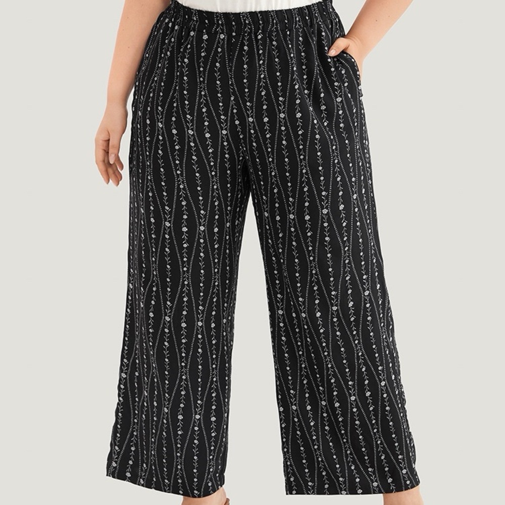 BloomChic Black and White Floral Wide Leg Pants Plus Size 3X